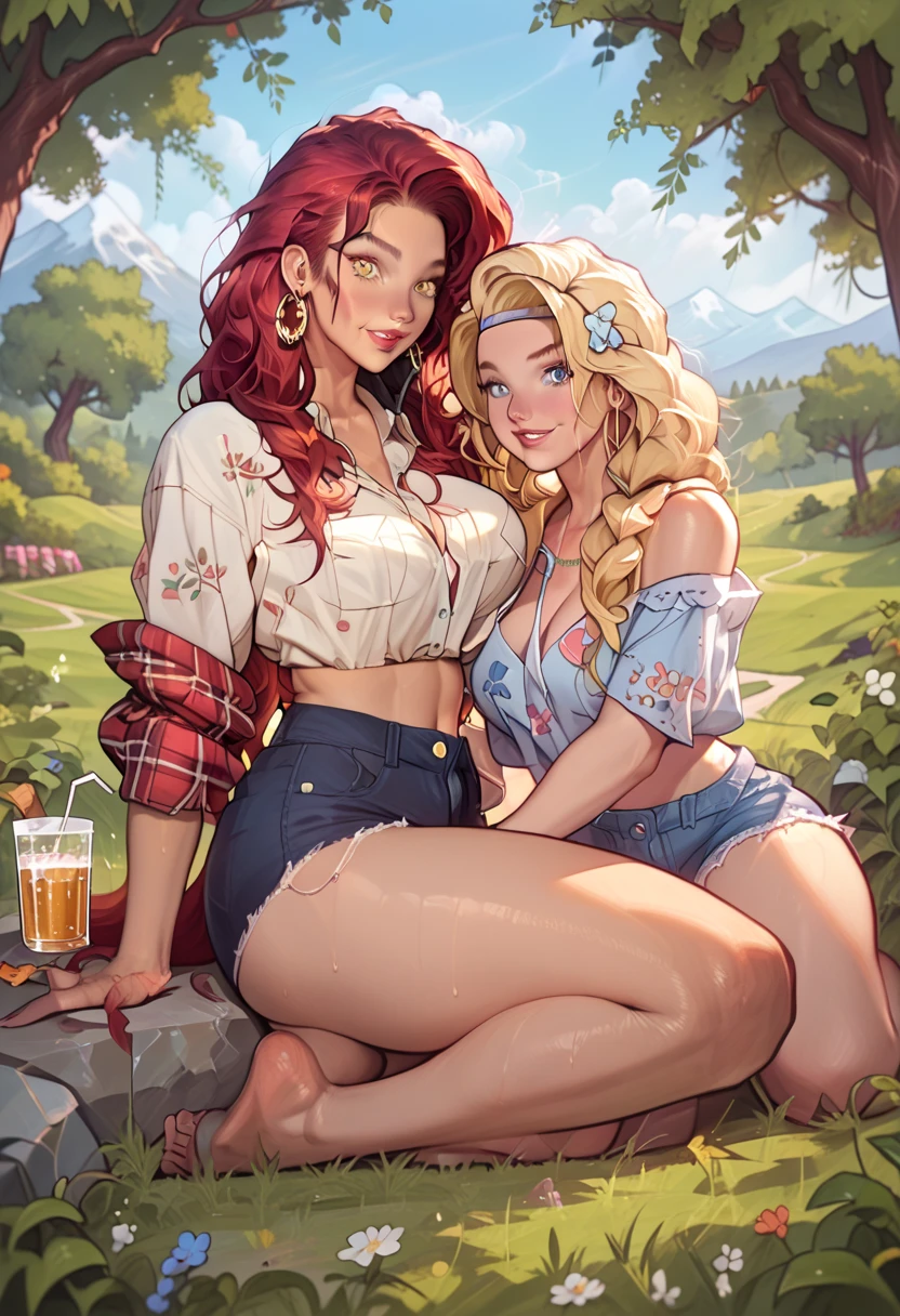 (Feminine Photo:1.3) of (Realistic:1.2),(Romantic:1.3) (photograph:1.3) by (Jeremy Lipking:0.3), (Markin Andrei:0.3), (Sharp focus:1.3), Masterpiece, best quality, (realistic), mountain top background, German witch wenches touching each others breasts, busty, big breasts, sexy, bright dirndl with breasts exposed, beer, nude, kissing, fancy hair, wearing witches hat,fancy hair, crystals, tattoos, (Glamour:1.22), full body, hot, attractive,Highly Detailed,(Pastel Colors:1.3)