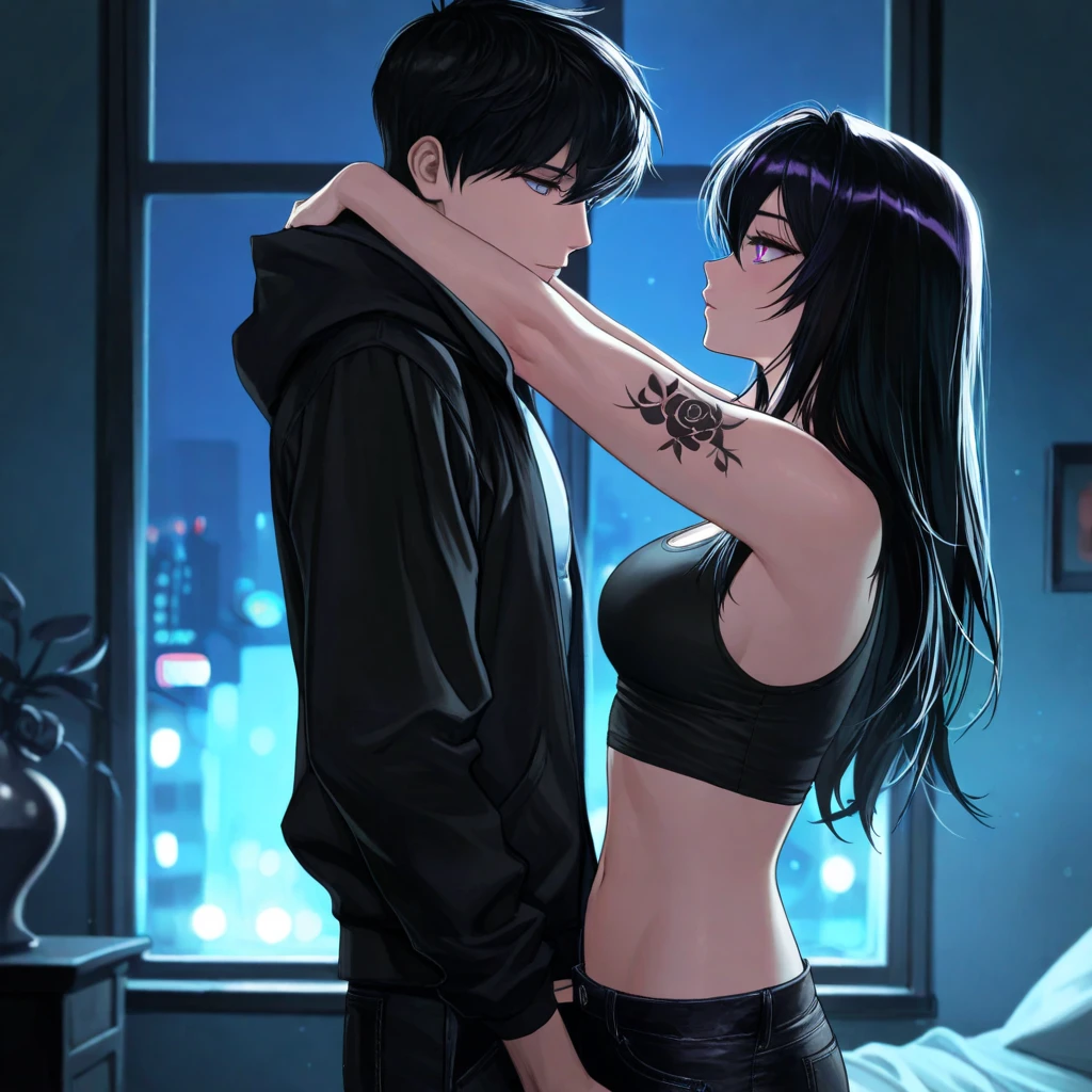 Picture of a very attractive thick and curvy goth girl getting fucked in the pussy by a musciluar man
Anime style