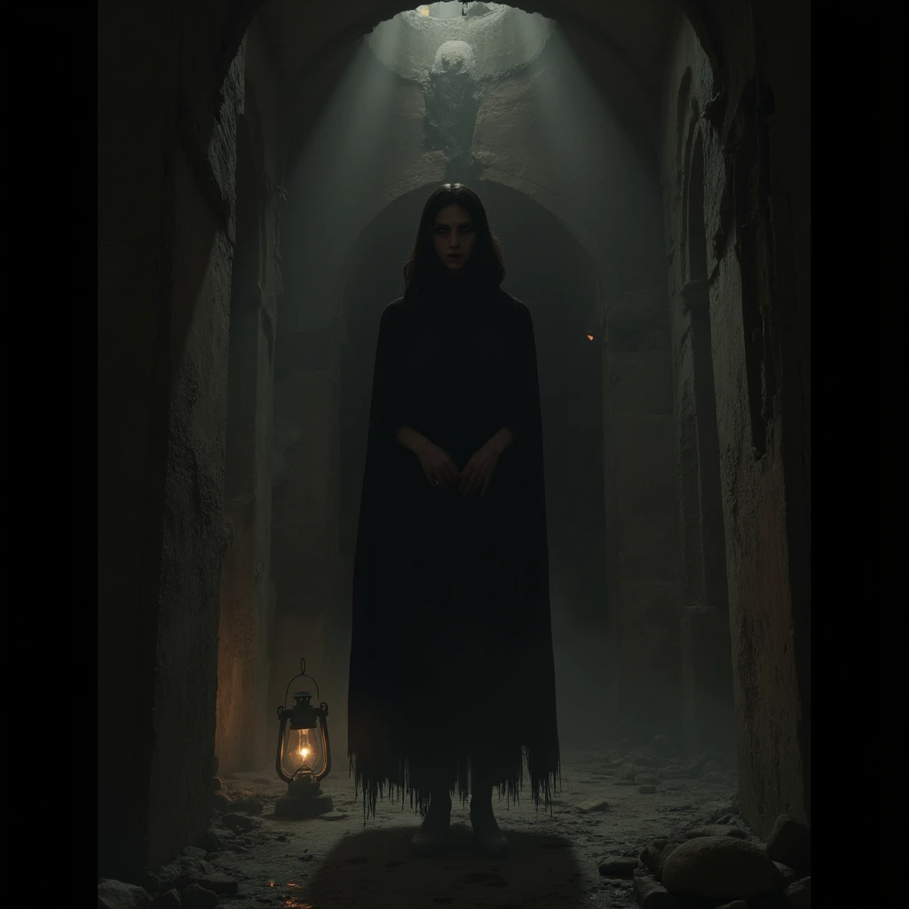 "Crie uma obra-prima arrepiante ambientada em uma mina abandonada dos anos 1600 em um resfriado, noite nublada. Amid the crumbling tombstones and eerie silence, introduce a malevolent and voluptuous humanoid figure, its extraordinarily thin frame wrapped in a tattered white fabric of the time. his messy, Longas, cabelos brancos lisos pendem como uma cortina de pavor, obscurecendo parcialmente seus olhos vermelhos de sangue, que emitem um mal, brilho sobrenatural. As she hovers above the ground, A sense of terror and dread permeates the air, and the atmosphere is dense with decay and disgust. Descreva o medo que toma conta de qualquer um que ouse colocar os olhos nela torcida, forma doentia. Evocando valor de choque e puro horror, paint a vivid portrait of his menacing presence, leaving readers with a lingering sense of discomfort. This is a scene designed to haunt your nightmares."