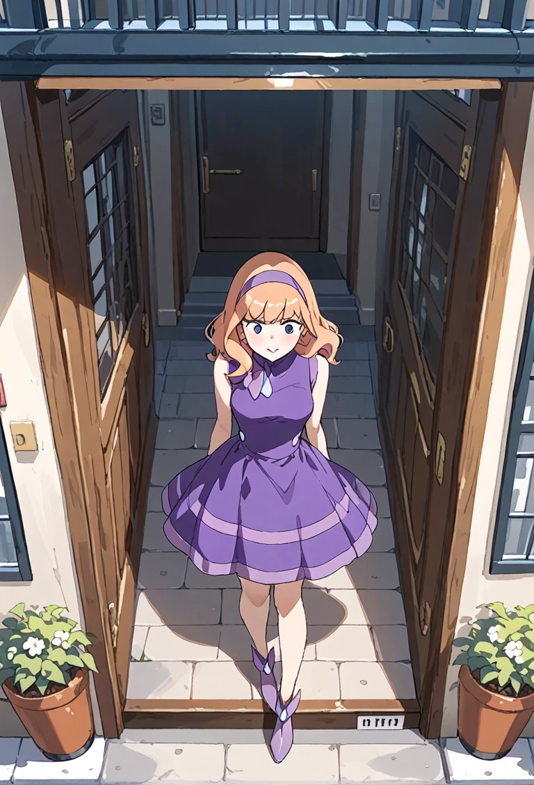 daphne,  sleeveless dress, BREAK score_9, score_8_above, score_7_above, INTERVAL font _anime,  best quality ,  masterpiece , zPDXL