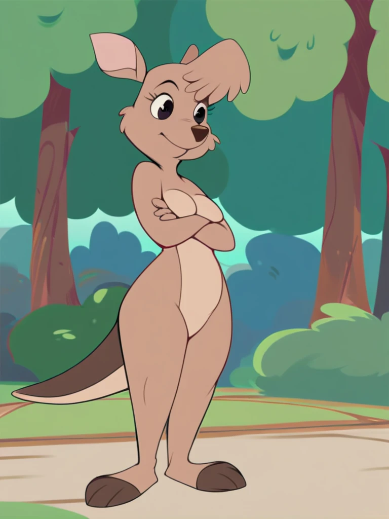 score_9, score_8_up, score_7_up, score_6_up, score_5_up, score_4_up, source_furry, Matilda_Roo, 1girl, solo, naked, nude, full body, facing viewer, park, tree, detailed eyes, detailed face, 