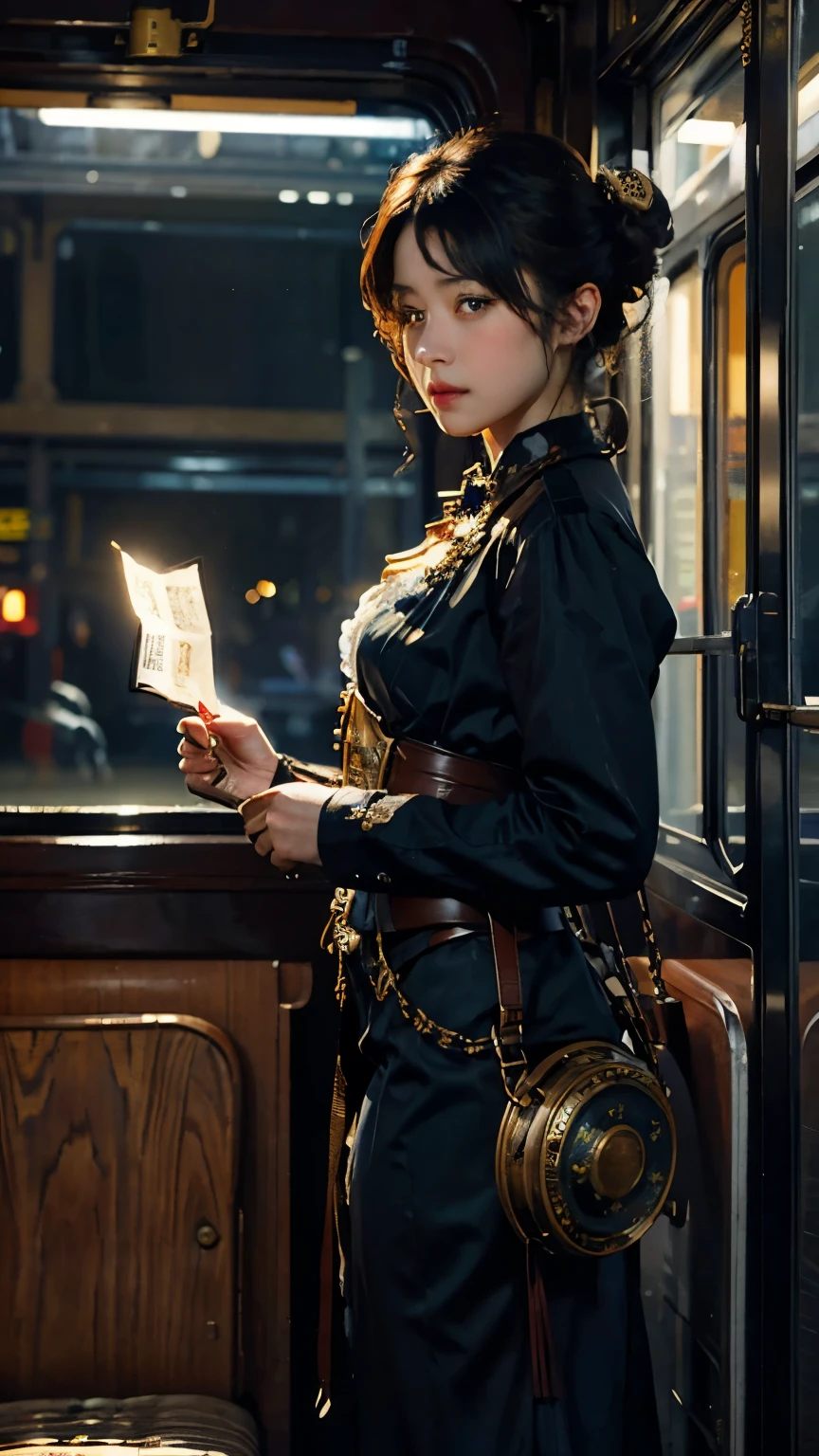  Milky Way、Milky Way、(Star Line )、(train)、beautiful female conductor、 steampunk、壮大なMilky Way、