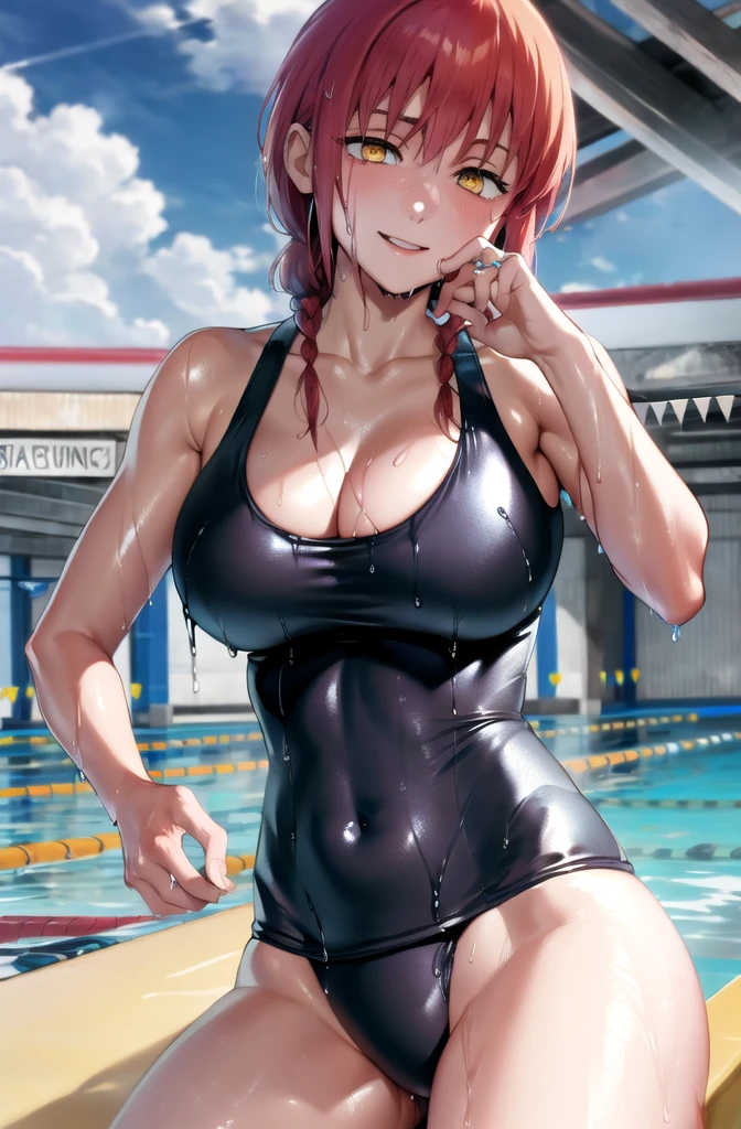 Anime art style,High resolution, high quality, One girl, Anime Girls, Close-up from behind of busty girl in sexy pink leotard, dark blue hair,ponytail,long hair,blunt bangs, dark blue eyes,heart shaped pupils,[[pale skin]],Glowing Skin, Super big breasts, HH-sized breasts,beautiful breasts,pointy breasts,long nipples,erect nipples,(BIG ASS),beautiful ass,Embarrassed,sweat,wet,open legs, Sexy pink leotard,crotchless leotard,bottomless,(Pussy Focus,From before:1.3), Elegant Face,love struck, Dynamic pose,(Pussy close up:1.3),(Urge to urinate:1.6),(bladder full:1.6),(Urination Desire:1.6),(Splashing pee:1.6),(Person urinating:1.6),(Erotic Body Twist:1.6),(shame:1.6),(orgasm:1.6),By the pool,