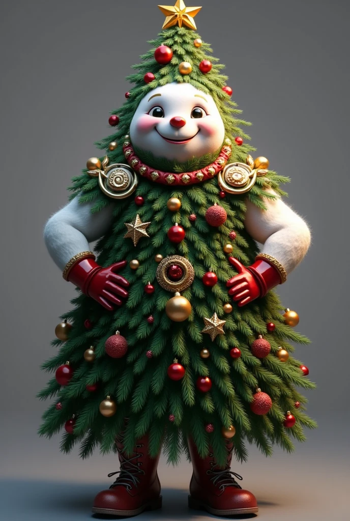 generate images of (fat) character of (emoji head) zany snowman with a dark fantasy theme,(hands on hips:1.5), (art by Peter Mohrbacher:1.2),  highly intricate Christmas tree costume, armor must be inspired by Christmas tree, elegant, and visually striking,, resembling digital paintings, Concept art must be highly detailed and flaunt beauty, Artwork will be created by highly skilled artists known for their attractive, high-quality models. Character designs will be created by Pascal Bran Schrutkowski, known for his hyper-realism. Images must be of the highest quality with cinematic lighting and 16K resolution. Great attention to symmetry will be used to make the characters mysterious and alluring. Artwork must be a masterpiece that displays total perfection and amazing attention to detail, including macro details, voluminous light, realistic reflections on surfaces, and ultra-detailed textures. Utilize cinematic effects to enhance the overall visual impact. For best quality, images should be UHD and in sharp focus,,score_9, score_8_up, score_7_up, score_6_up, score_5_up, score_4_up,