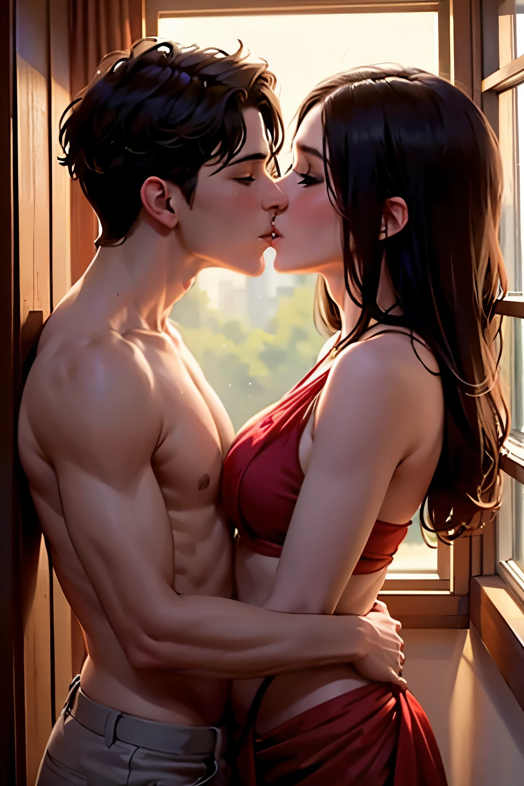 Girl and boy kissing very fastly there saliva has covered there body the girl showing her ass