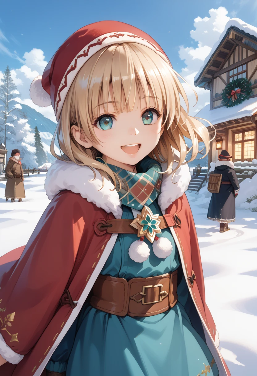 masterpiece, best quality, score_9, score_8_up, source_anime, girl, (petite), smile, open mouth, fantasy, snow,