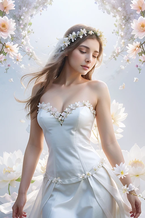 (best quality, 4k, 8k, high resolution, masterpiece: 1.2), ultra-detailed, realistic, HDR, UHD, full body girl in a garden, beautiful detailed eyes, beautiful detailed lips, extremely detailed eyes and face, long eyelashes, portrait, smooth legs shining in daylight arms and hands with smooth skin, high fashion, captivating pose, soft natural light, sunlit garden, summer afternoon, background full of flowers, vibrant colors, blurred background, mixed shadows, transparent fabric showing her naked body flowing in the wind, playful and carefree expression