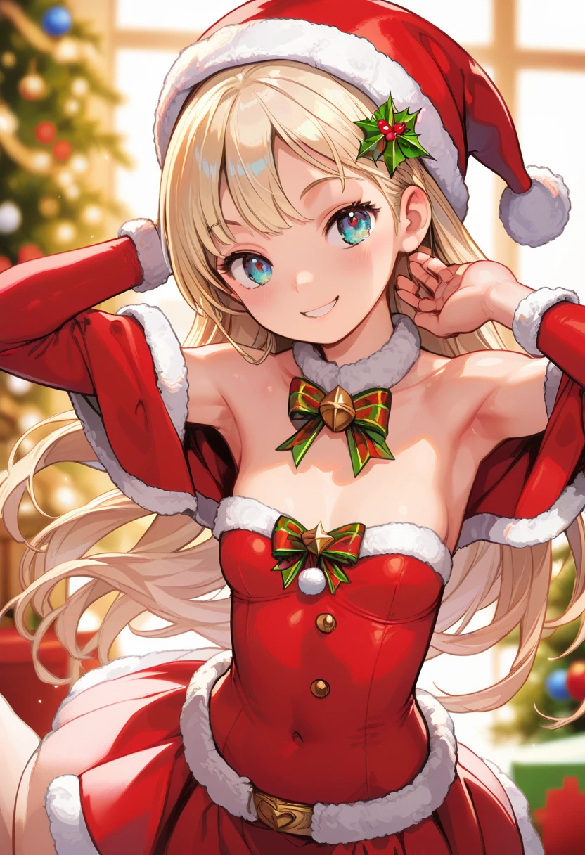 masterpiece, best quality, score_9, score_8_up, source_anime, girl, (petite), smile, fantasy, santa costume,