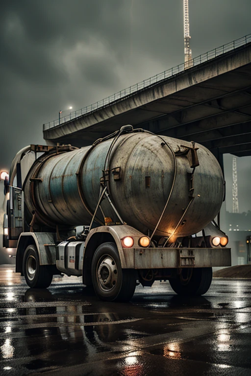 Cement mixer truck, rainy conditions