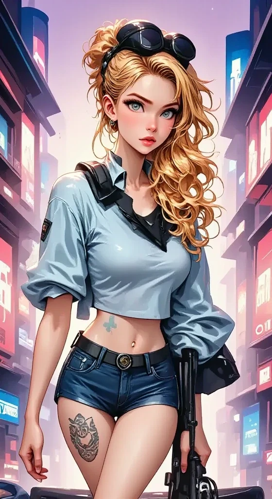  Focused on New York City , isometric,  Graffiti illustration by Zoë Kravitz, colorful and very detailed ,  ready to print on vector t-shirt , wearing military uniform,  holding rifle,  face, vibrant color,  high detail 