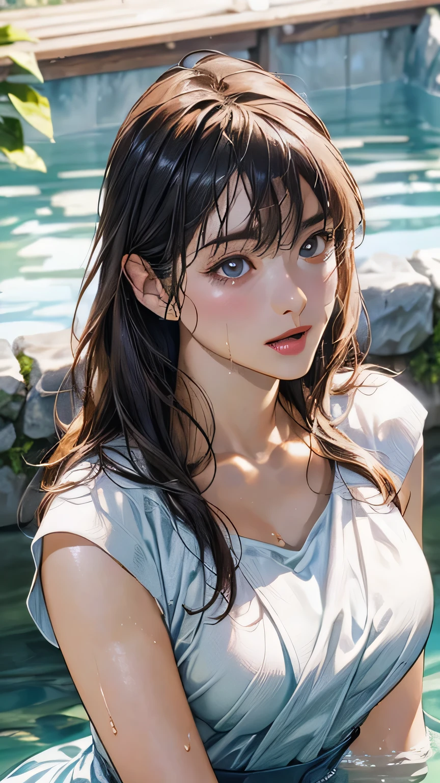 (masterpiece, Highest quality:1.2), One girl, alone,bony body、15 years old、wet hair、Earrings