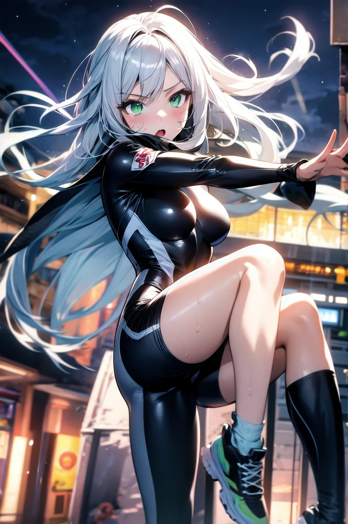 High-key and low-variance brightness levels,Soft Light,Realistic light and shadow,Light and dark intertwined,(Target your audience:1.4),Looking at the audience,dramaticangle,(Solitary:1.6),(masterpiece),(best quality),(high resolution),(By famous artists),(((Official Art))),(author:Paul Hedley),(illustration),1 Girl,(freeze),(Elf),Agent Female,(Medium breasts:1.5),(Camel toe),(whole body),(Round Face),(Pointed ears),(Slender legs),(Standard stature),(Detailed beautiful face),Glowing skin,Glowing skin,(Jointed fingers),Umbilical cord,Stomach,(Swimsuit:1.4),indoor,(Cyberpunk City,Kowloon,rain),(Against the wall),((Poker face)),blush,((permanent)),Hands on Hips,(Green Eyes:1.3),(White hair),Long hair,Double tail,partedbangs,(Reflective hair),(individual)
