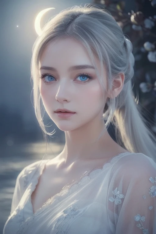 (masterpiece, highest quality:1.2), 8k, 85mm, RAW photo, confused, white and cyan theme, (liquid clothes, liquid dress:1.4), gray hair, gradient dress, delicate girl, Upper body, close your face, shiny skin, teen, looking at the viewer, HDR, sharp focus, particle, dusk sky, shiny skin, detailed eyes and face, colorful background, simple background
