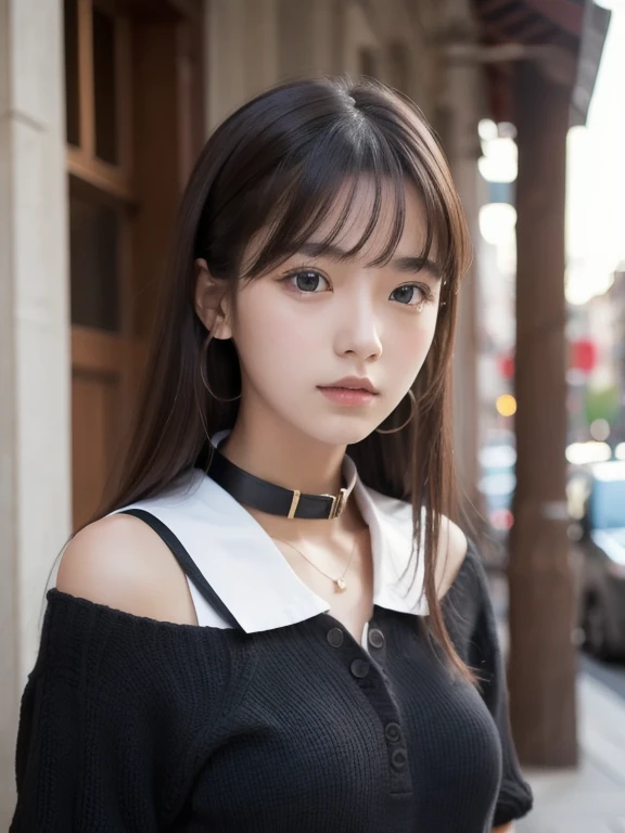 Alphafie woman with long brown hair and black choker, Yoshitomo Nara, Chiho, Dilraba Dilmurat, kimi takemura, Black-haired Sui Ishida, Lee Ji Eun, Lee Ji Eun, Park from to, junko enoshima, Chiho ashima, neat hair with bangs