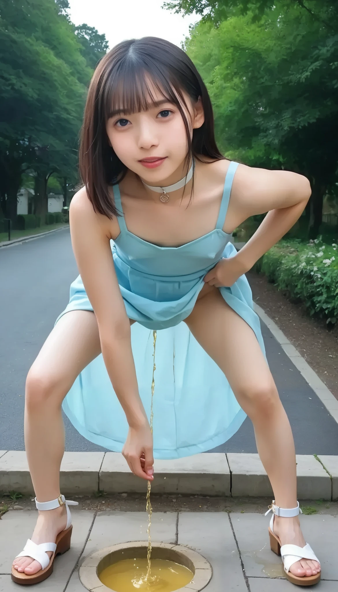 (((Naked, shaved, elementary school princess))),((A young of 8 years)),(((A close-up voyeur shot of the pee spurting out of the princess shaved pussy from below)))