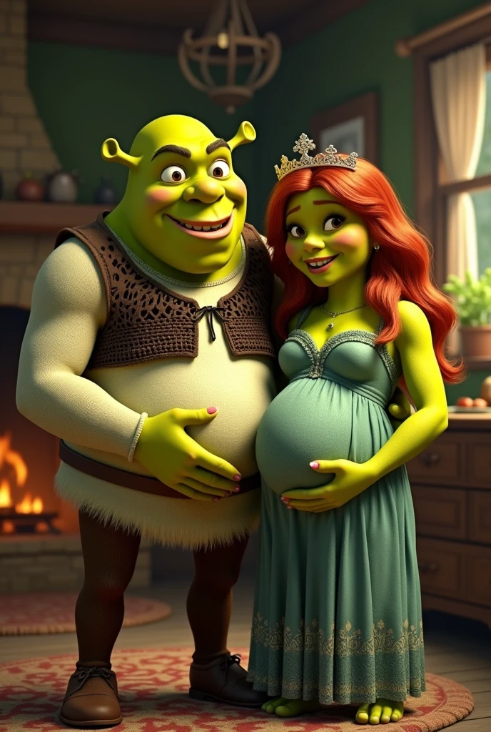 An image of Shrek and Fiona the ogre discovering a pregnancy - SeaArt AI