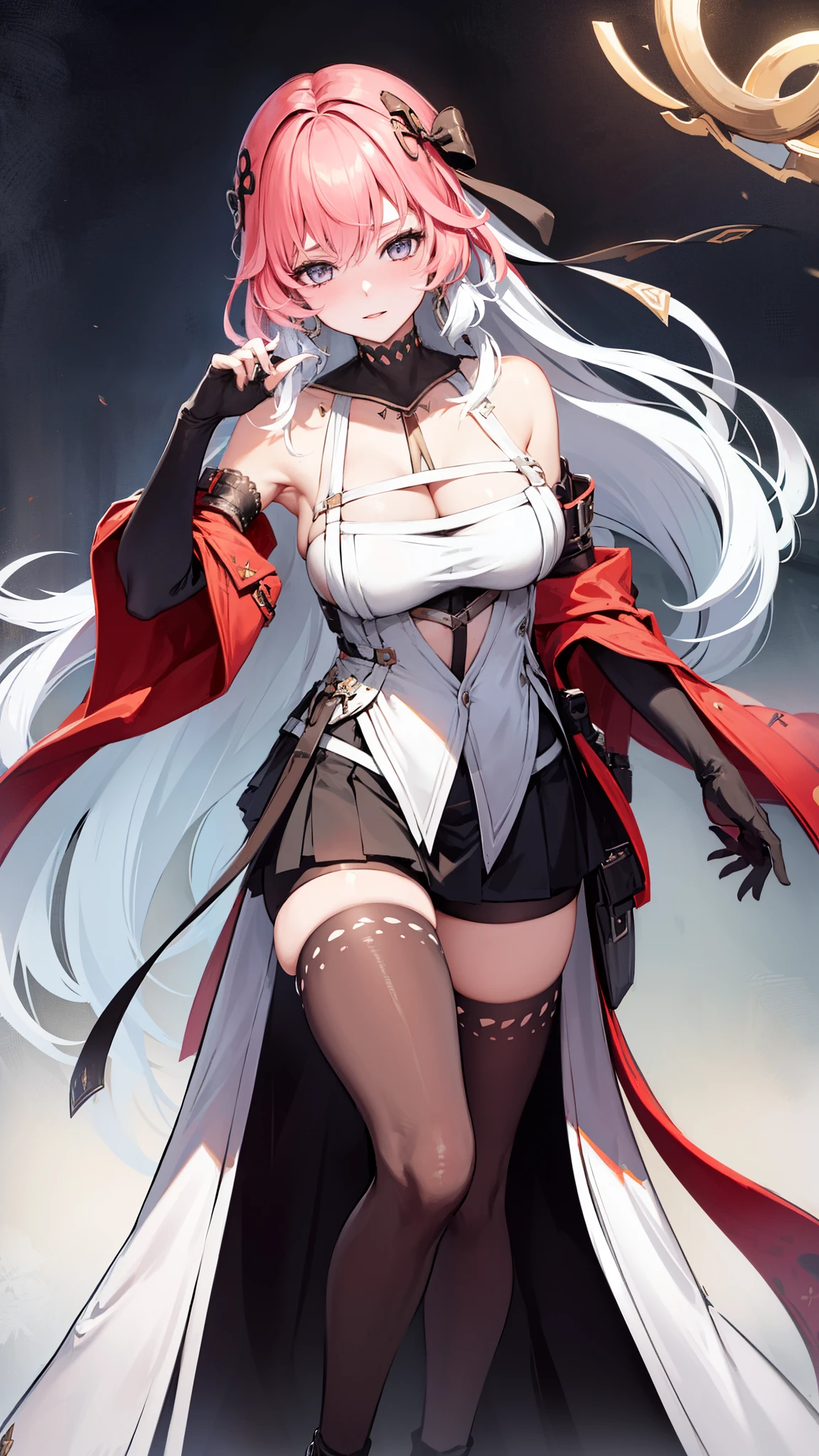 （ Very Delicate Beautiful ：1.2）Supermodel,Combat Suit， tights ，Voluptuous,【 bike shorts 】, top quality,  high resolution, 8K,mini skirt,Gothic.vampire.White. Knee socks