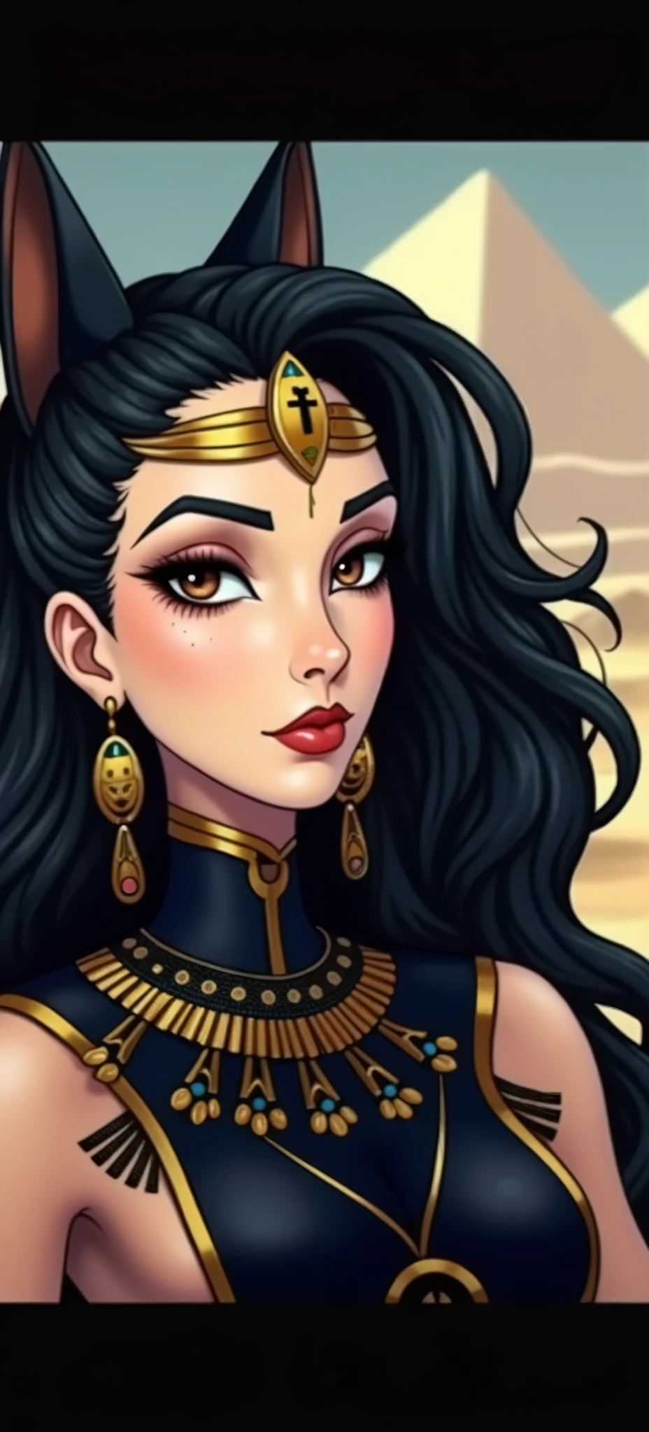 (sharp focus:1.2), portrait, ((posing)), (beautiful face:1.1), detailed eyes, luscious lips, woman , <lora:b33ru5-v1:1>, egyptian clothes
