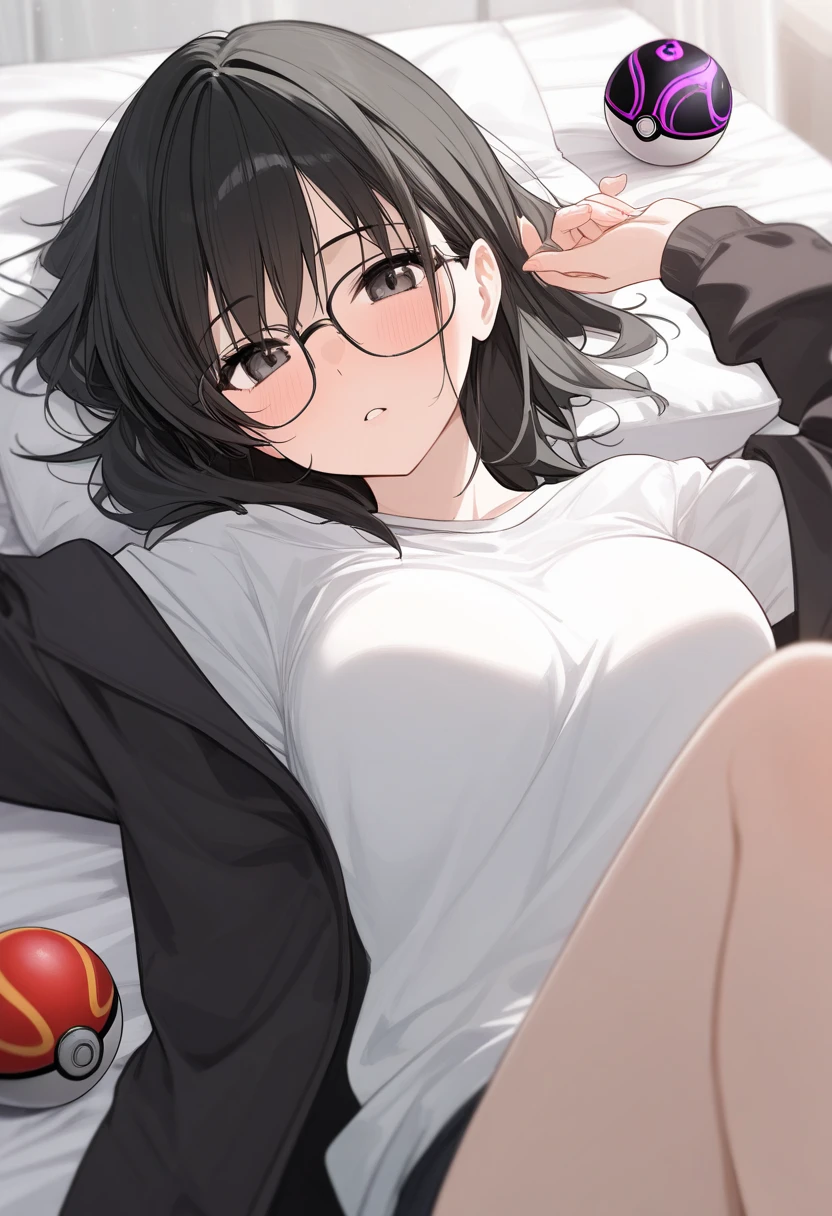 Black hair, glasses, smart ball
