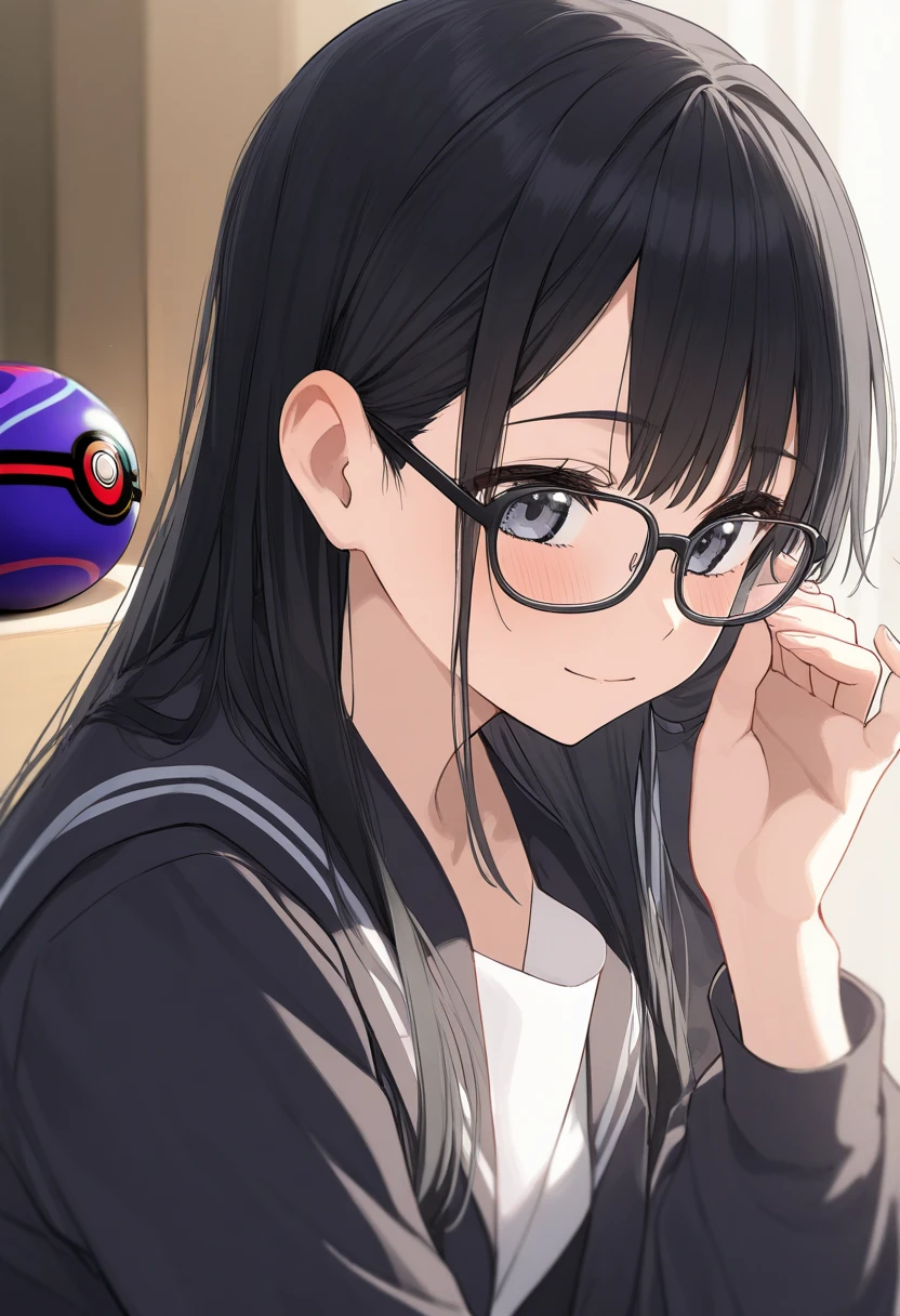 Black hair, glasses, smart ball
