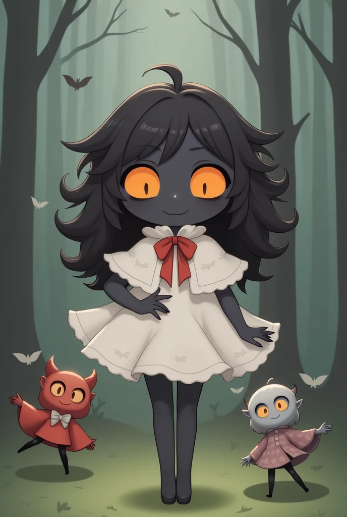 cute smile, Nendoroid doll wearing frilly white gothic dress, surrounded by forest fairies and dwarves, professional and perfect composition, extremely delicate depiction, extremely clear image, effective effects, bold and dynamic, contrasts of light and shadow, 2.5D, artistic photography, hyper realistic, ultra detailed, absolutely resolution, masterpiece