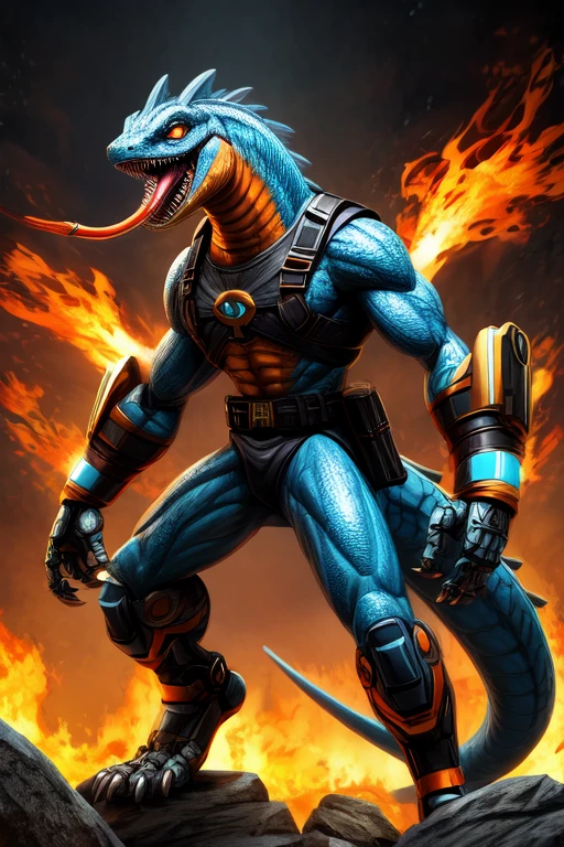 um close up de um homem com um fogo no peito, blastoise, esguicho, Charmander da vida real, charmander, tipo de fogo, made of lava, humanoid turtle monster, photo of real life pokemons, charizard, in a threatening pose, pokemon illustration, pose durona, like an anthropomorphic turtle