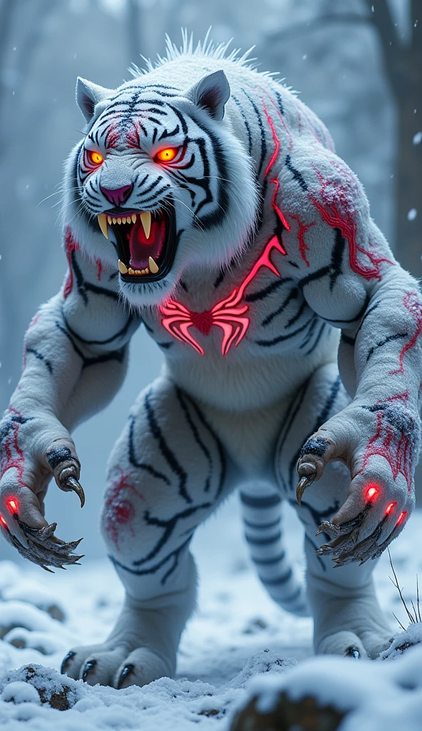 Make a white wolverine with red blooded suit