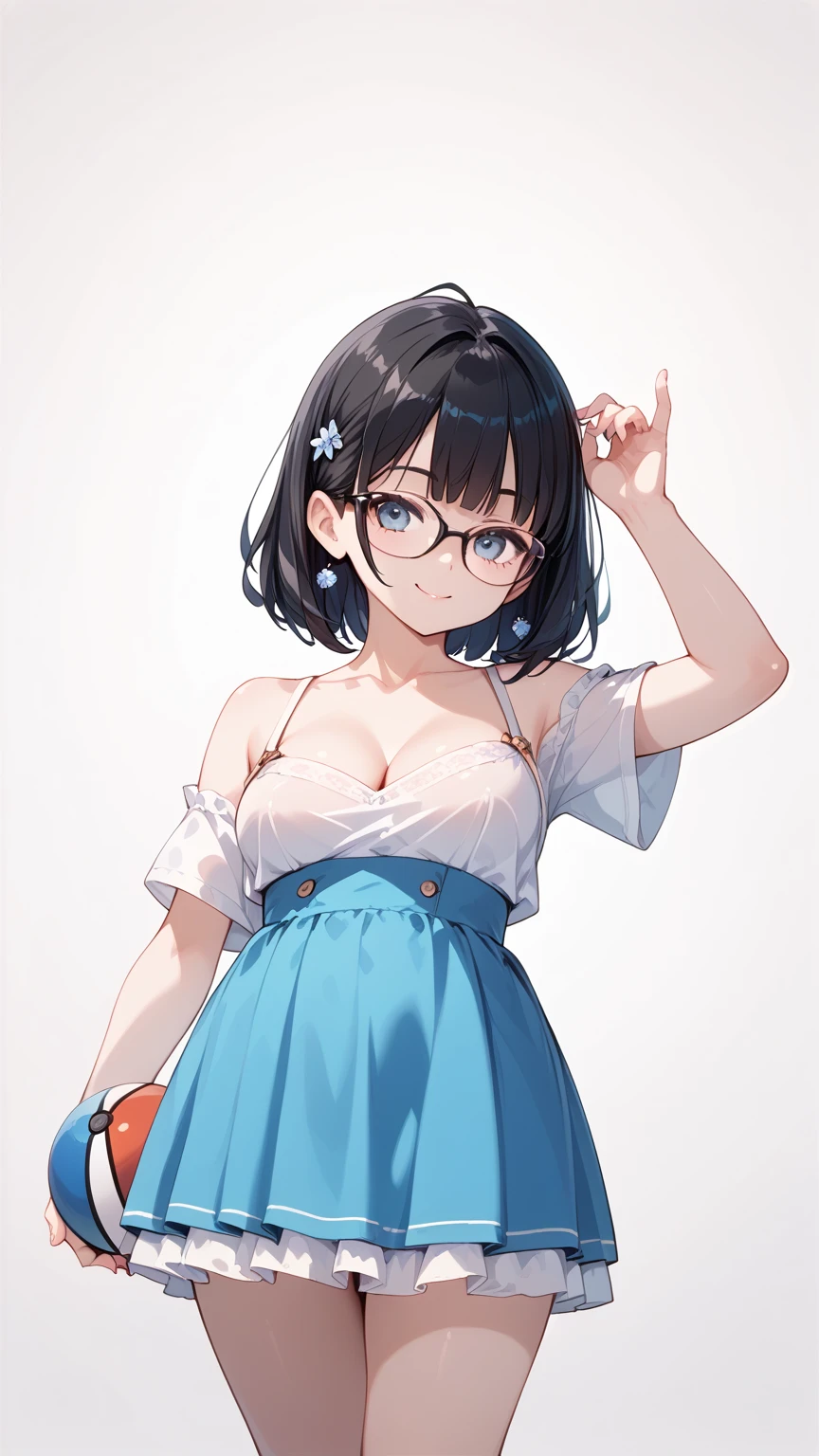 Black hair, glasses, smart ball
