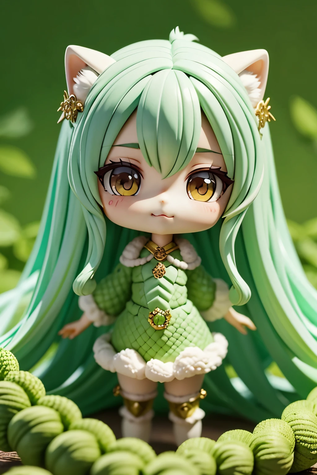 Sheep girl, cream color, white, sheep ears, very cute, curled horns, innocent smile, fluffy dress resembling sheep's wool, mixed cream and white hues, cream-colored voluminous long hair, green eyes, smiling gently, vast green pasture, (best softness:1.2),(pastel color:1.4),(cute illustration:1.5),(watercolor:1.2),(character sheet:1.4), (concept art:1.3),