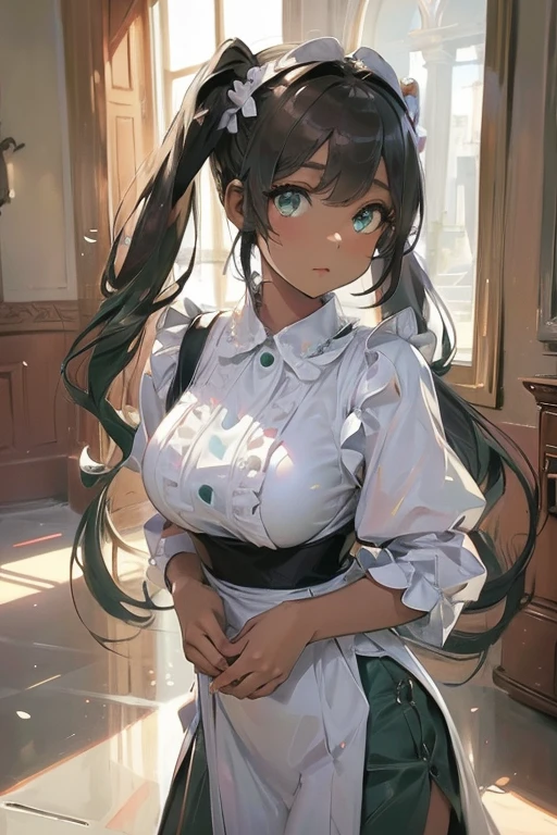 {{{solo}}}, (((greek clothes)))), (((dark skinned))), silver long_hair, (((twin tails))), (((dark green eyes))), (((solo))), (((1_beautiful_lady))), beautiful_face, good_anatomy, best_quality, beautiful, Vena Dis(danmachi), medium breasts, (masterpiece), detailed eyes, ((best resolution)), (ultra HD), breast, perfect anatomy, AddXL