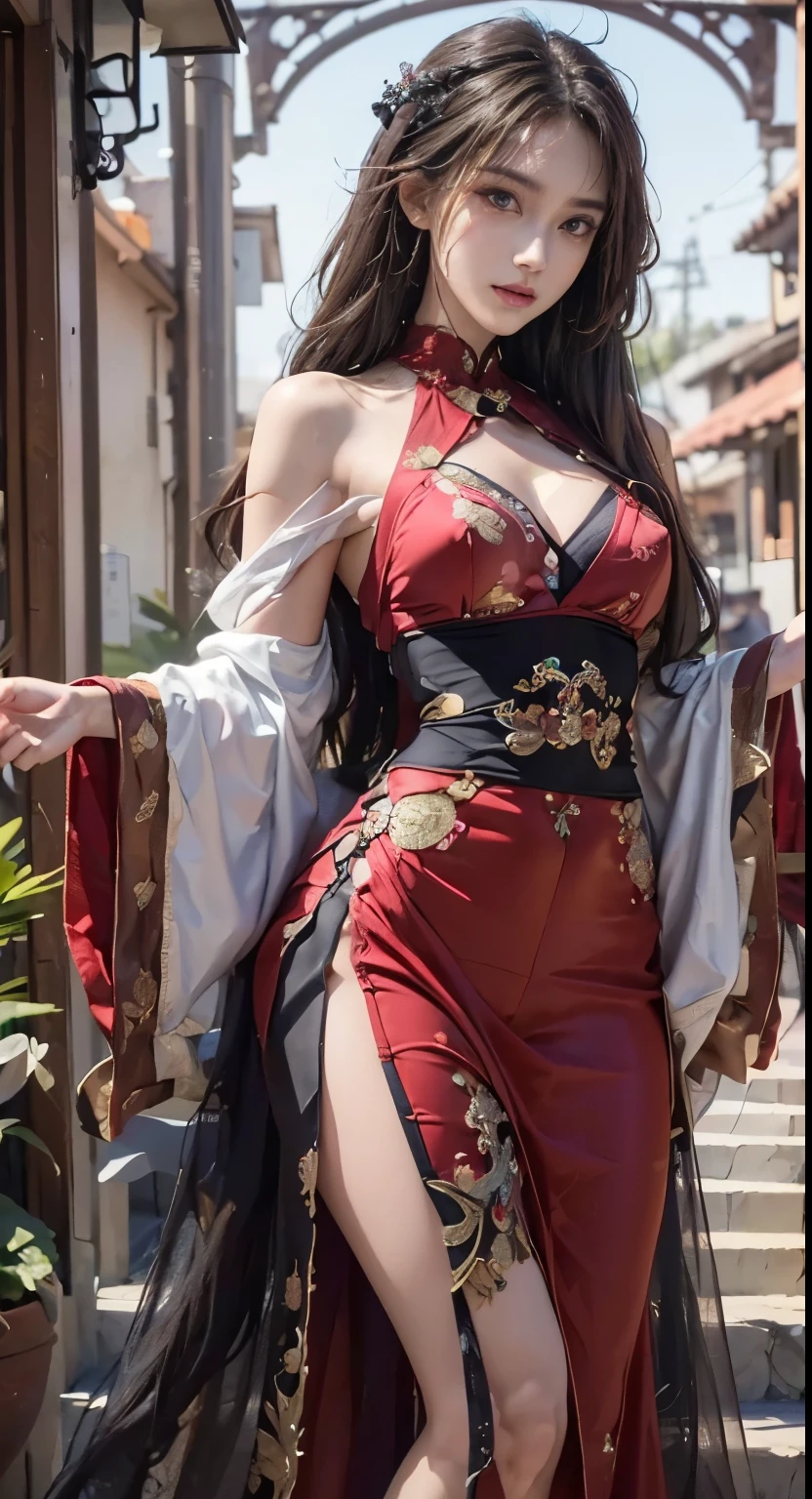 1girl, solo, brunette hair, ,(blood volume: 1),, whole body,, (realism: 1.4), official art, unreal 8k wallpaper, super detailed, beautiful aesthetics, masterpiece, best quality, (dynamic angle: 1.4), , elegant, bright colors, romanticism, sexy, transparent, see-through, Chinese hanfu, bare breast, (transparent skirt), barefoot, (wet), (see-through), (liquid flowing down the thigh), light blue skirt,