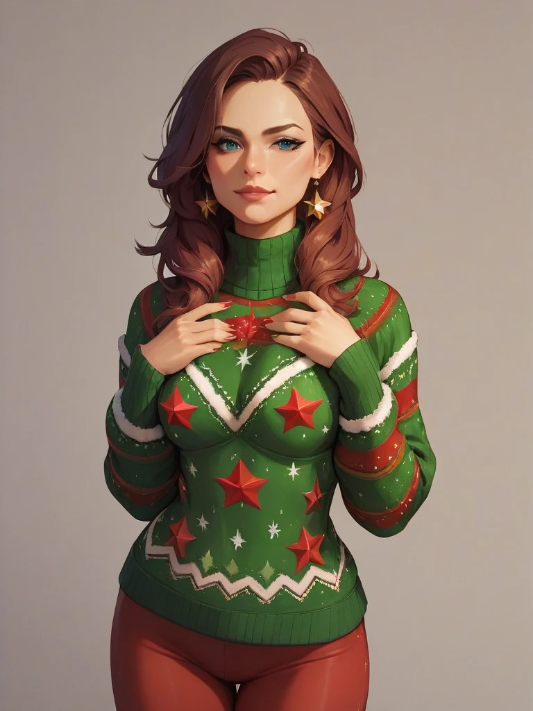 Kafka,(masterpiece, best quality:1.2), 1girl, solo,from front, christmas sweater