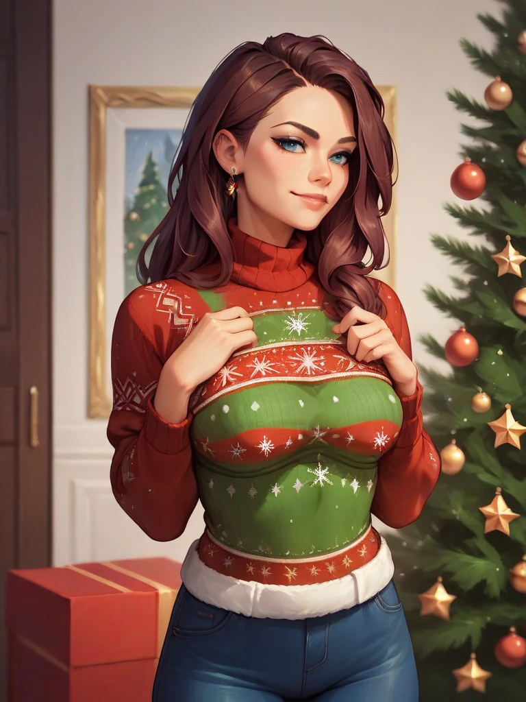 Kafka,(masterpiece, best quality:1.2), 1girl, solo,from front, christmas sweater