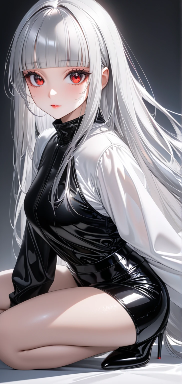 kk, melhor qualidade, mais detalhes, obra-prima, kaneki ken, 1 girl, foco feminino, solo, heterocromia, fundo preto, franja, olhos vermelhos, olho cinzento, cabelo curto, camisa, hand up, cabelo branco, camisa de colarinho, esmalte, camisa preta, Split lips, olhando para o espectador, parte superior do corpo, dentes, unhas pretas, luxo, 8k, detalhado, ray tracing, profundidade de campo, cinematic lighthing, sangue,