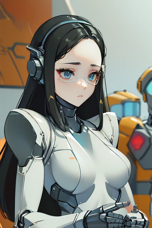 (masterpiece),(Highest quality),(Super detailed),(Best illustrations),(Best Shadow),(Absurd),(Detailed Background),(so beautiful), 16K, 8K, 4K,(Best Shadow),robotization,woman ,big bust,Robot Joint ,Metal skin,Black robot Suit,long hair,a black robot suit that covers the whole body,robot hand,cyber bodysuit,mecha head,(Detailed hands and fingers:1.2),Ball joint robot body,doll joint,beautiful face,beautiful robot girl,robotic eye,robotic hands,(no more human skin),android girl,cyborg girl,F cup, sexy body,(machine made joints:1.2),(machanical limbs:1.1),(blood vessels connected to tubes),(mechanical vertebra attaching to back),(mechanical cervial attaching to neck),no messy picture style,no emotion,dress,uniform,tech control