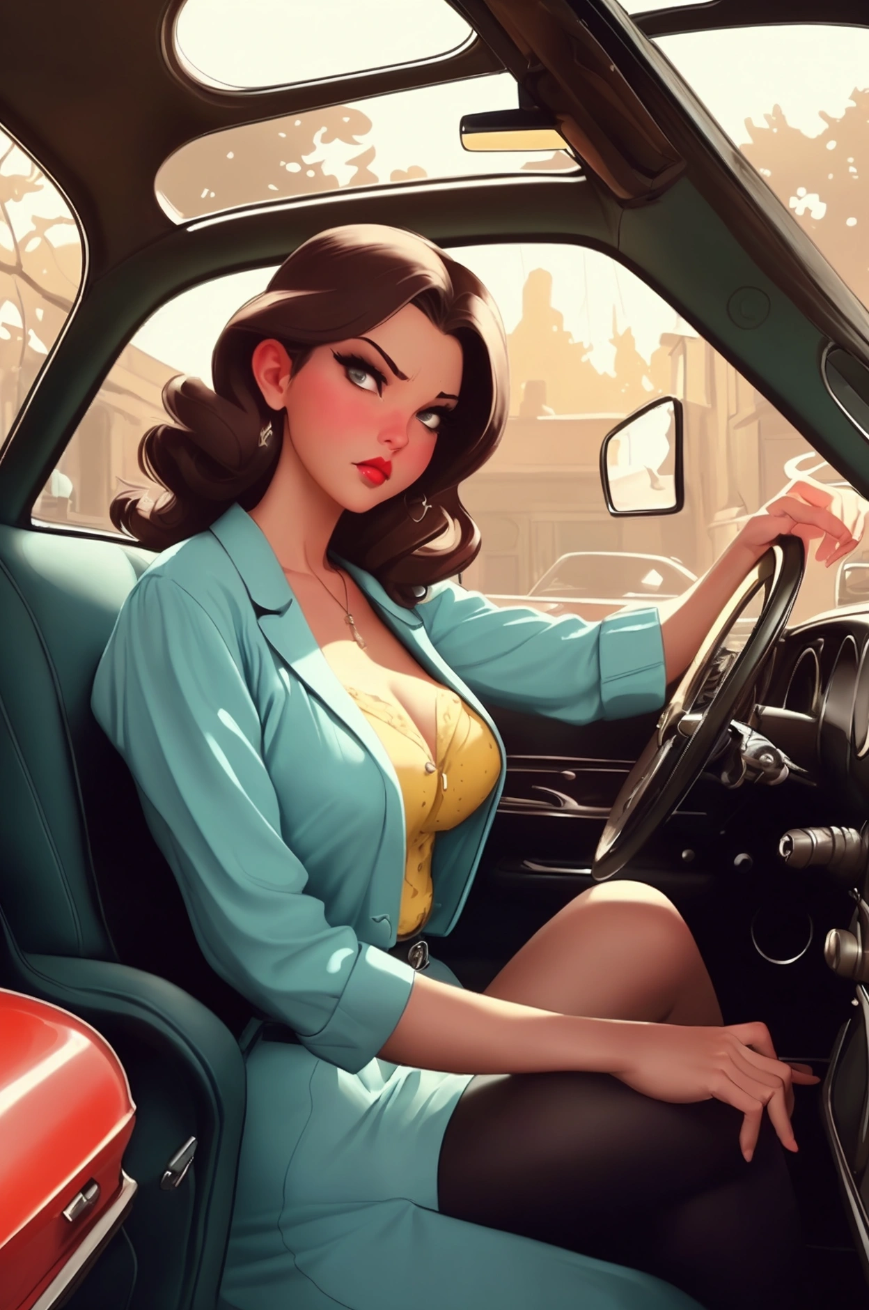 sexy girl in restaurant, tim hortons, drive through attendant, cleavage, uniform, asking for orders