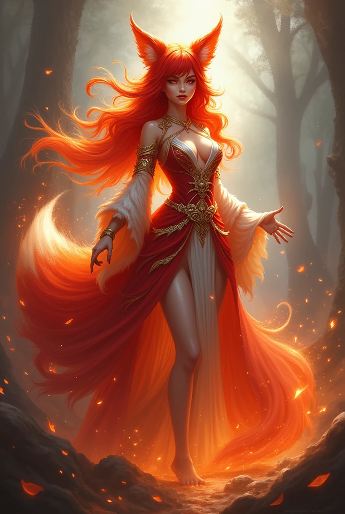 make full shot, realistic image, legend of league game charater Ahri.