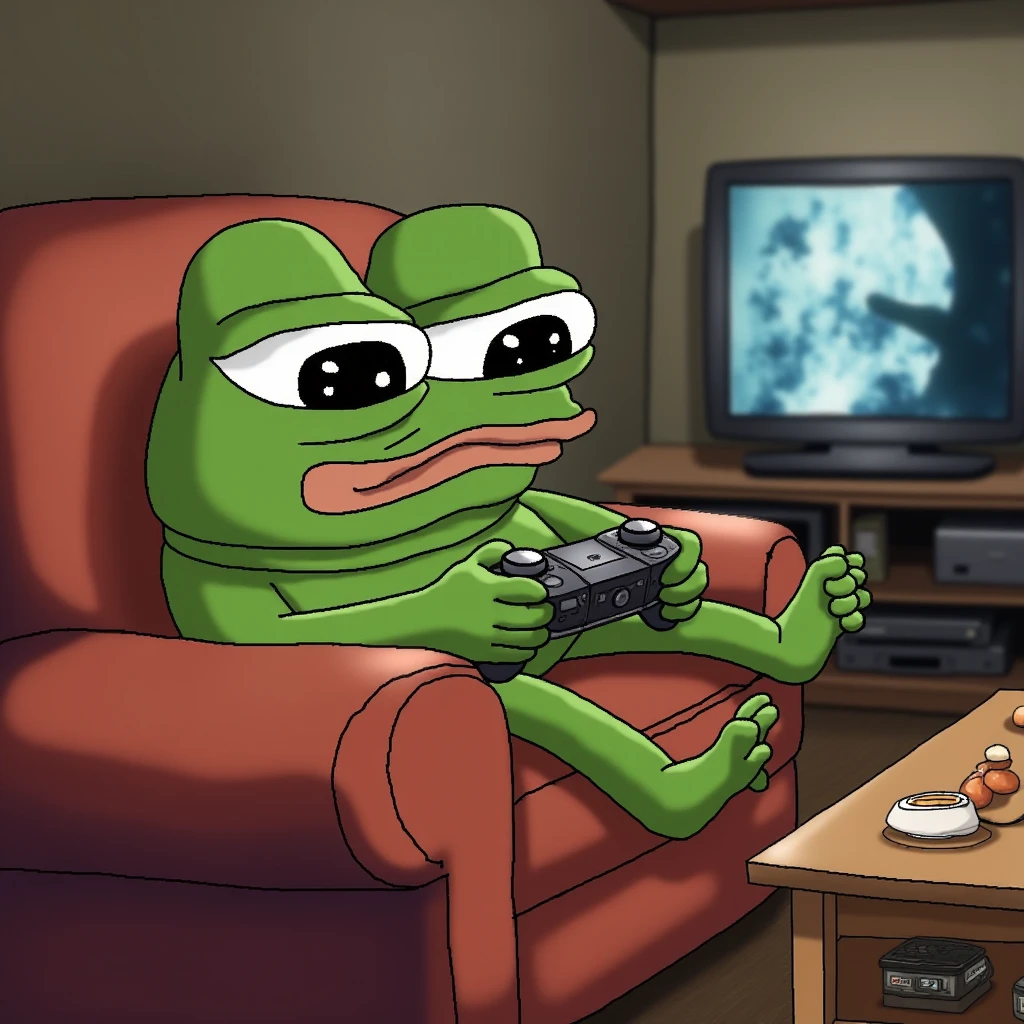 Pepe Froig sitting on a couch playing video games