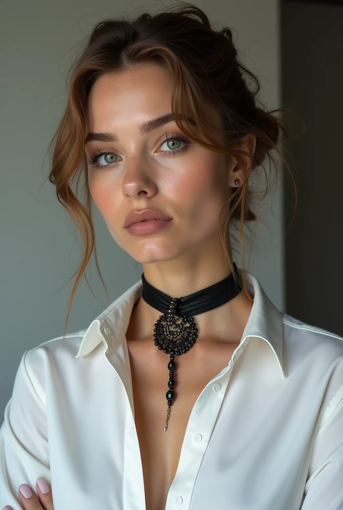 Wavy brown hair, (RAW photo, realism: 1.8), (very dark lip gloss, jet black lipstick, many eyelashes, dark black eye shadow, shy, blushing, high quality, high resolution, depth of field, chromatic aberration, caustic, wide light, natural colors, 30 year old woman), necklaces, chokers, earrings, bracelets, wear many accessories, very soft large breasts, style A good woman, The sexiest underwear in my life, the bra is so small that the areola sticks out, the areola is big, the breasts are about to spill out of the bra, the bra is about to burst, the transparent white shirt, the breasts The shape of the tip is clearly visible, the whole body, beautiful skin, beautiful legs, lots of exposure, very sexy body line, body that looks delicious, lips that make you want to kiss, bed, scruffy futon, sexy pose, wide open crotch, visible private area