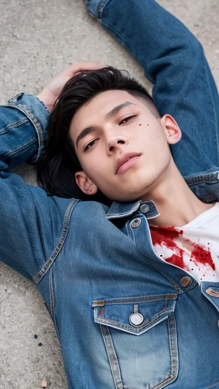 arafed image of a man with blood on his face and hands, inspired by Yanjun Cheng, cai xukun, yanjun chengt, jinyoung shin, kim doyoung, inspired by Russell Dongjun Lu, inspired by Kim Deuk-sin, inspired by jeonseok lee, taejune kim, male ulzzang, sakimichan frank franzzeta