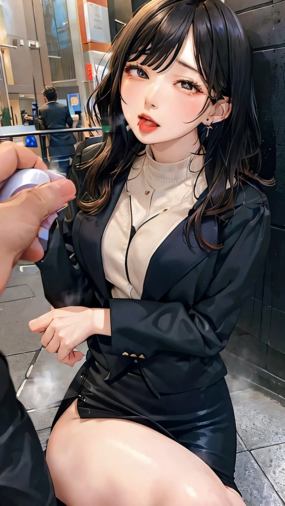 /quality
(masterpiece,best quality,high resolution,High Quality,Realistic)

/hair style
(Curly Hair)

/Clothes
(pencil skirt,job interview suit,Black jacket,torn pantyhose:1.5,earring)

/Pose
Bend over,sit
lean against a wall,
legs spread:1.5

(Ahegao,orgasm,steam:1.5,swet:1.5),

/Other
crowd:1.5,fair skin,foot focus,lean against a wall,men,s hand:1.5,night, Roadside,ID card,