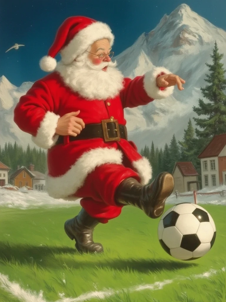 score_9, score_8_up, score_7_up, score_6_up, masterpiece, best quality, santa claus, playing soccer, soccer, soccer field