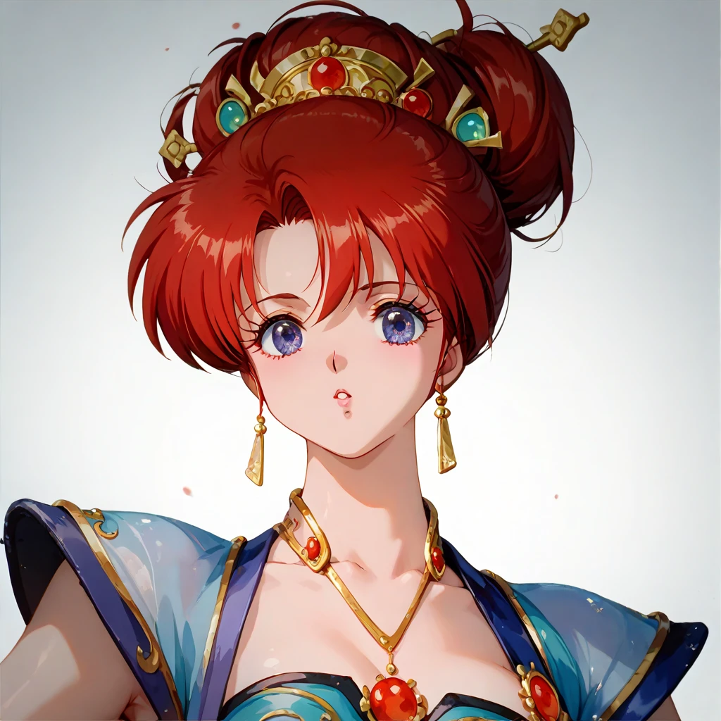 (( top quality )), ((masterpiece)), ( Details), （ perfect face）、Yoko Asagiri with red hair is in an ancient Chinese palace wearing a gorgeous ancient Chinese empress's Han costume