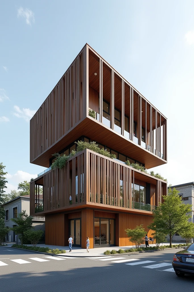 Make me a building with a rectangular shape in a triangular corner lot ...