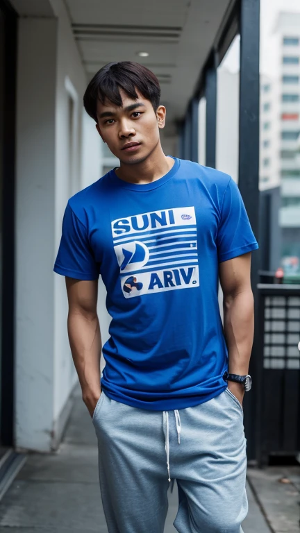 (Create a masterpiece: 1.2),(CGI art:1.3),(realistic:1.5),(After processing:1.3), (Sharp focus:1.3), 1 man sitting on a chair, open mouth, smile, (T-shirt without logo:1.5), Navy cargo pants, Korean guy , korean men, (High gloss details), chest muscles, large arm muscles, blood vessel, Big muscles, Broad shoulders, looking at the audience, Balancing the eyes, seaside beach sunshine looking at the bakery