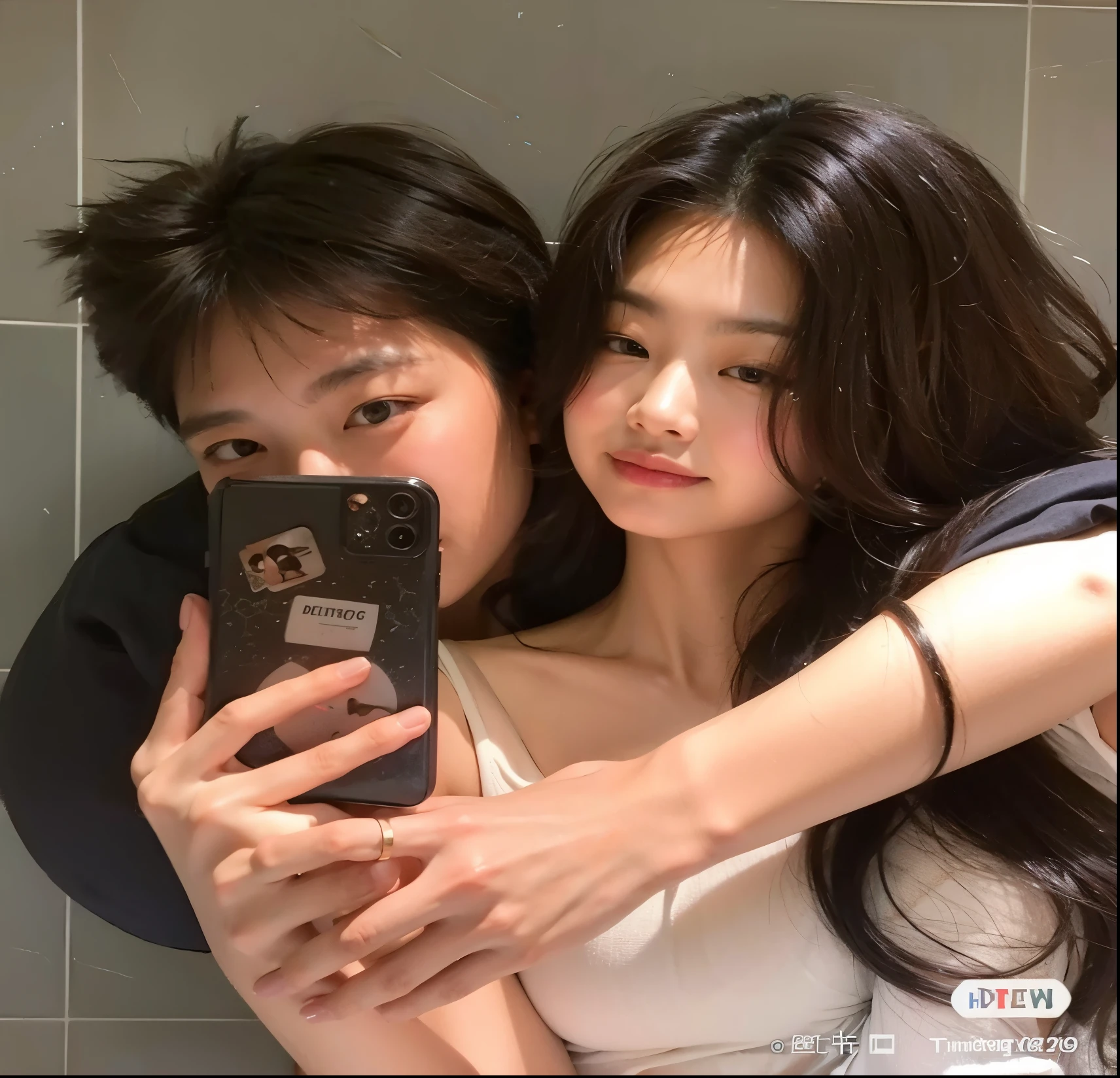 a beautiful detailed portrait of Jungkook and Jennie, 1boy and 1girl, extremely detailed eyes and faces, longeyelashes, beautiful detailed lips, elegant poses, intimate, romantic, intimate lovers, soft lighting, warm color tones, dreamlike, photorealistic, 8k, high quality, intricate details, masterpiece