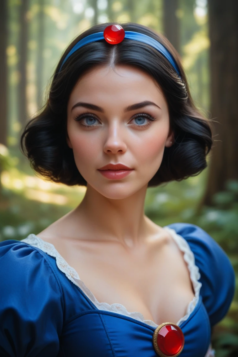 Score_9, Score_8_up, Score_7_up, Score_6_up, Score_5_up, Score_4_up, Tag1, Tag2, Quality_masterpiece, Anatomically correct, face, Perfect face, Highly detailed face and eyes, SNOW  WHITE FROM DISNEY, PRINCESS DISNEY, IN THE WOOD, VIEW IN THE FOREST, realistic version, live action version, black hair,short hair, hazle eyes, 