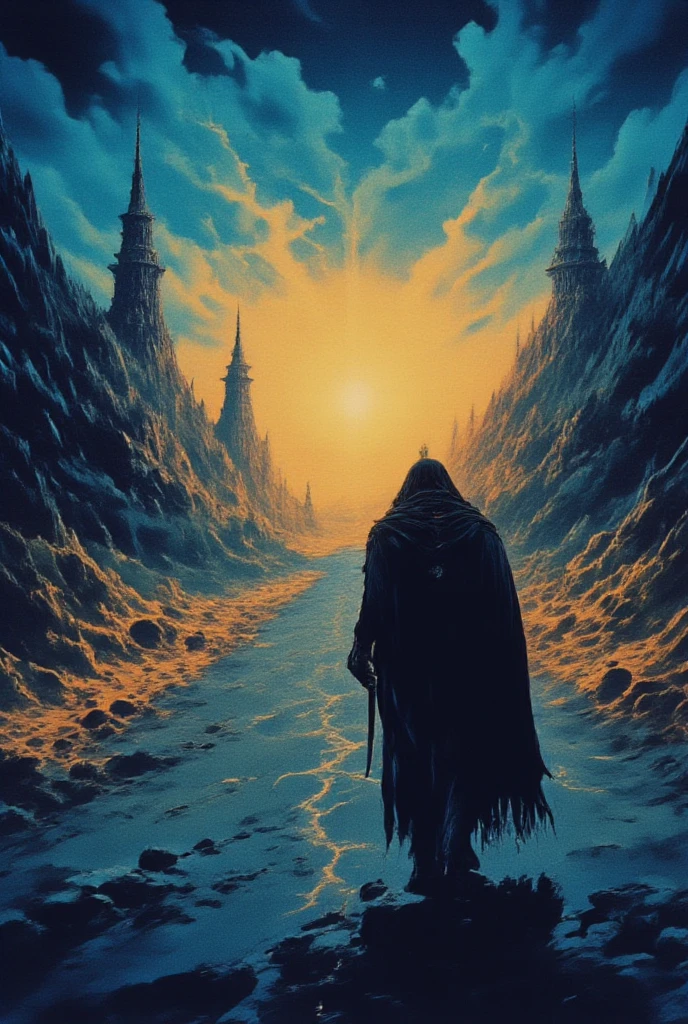 Rodney Matthews Style - when your walking alone in a dream on a highway to nowhere in the style of rodney matthews, 8-bit video game graphics, dvd, 80s dark fantasy 