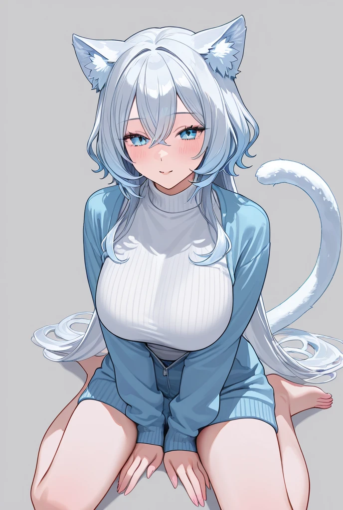 masterpiece, best quality, amazing quality, very aesthetic, high resolution, ultra-detailed, absurdres, newest, scenery, 
solo, (adult mature woman), (violet-streaked hair, stylish white hair), (bright violet eyes), (fancy twintails:1.4), (curvaceous), pervy face, (white cat ears), (white cat tail), ornate white leotard, (sleeveless, bare arms), cutout, thighs, legs, barefoot, blush, aroused, annoyed, indoors, mansion, living room, on couch, sexy pose, full body, low angle, focus on feet, soles, 
BREAK, smooth anime style, masterpiece, best quality, amazing quality, very aesthetic, high resolution, ultra-detailed, absurdres, newest, scenery, breathtaking visuals, cool dreamy aesthetics, raytracing, 8k, ultra high definition, (subtle depth of field:0.25), (subtle bloom:0.5), soft lights, rich vivid colors, vibrant textures, captivating visuals, bokeh 