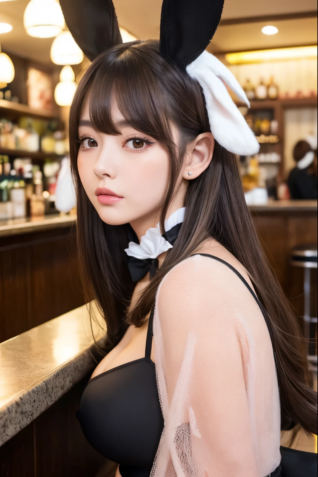 a woman, (wearing oversized_sweater, bunny_ears_hat:1.3),red bunny_ears,
good hand,4k, high-res, masterpiece, best quality, head:1.3,((Hasselblad photography)), finely detailed skin, sharp focus, (cinematic lighting), soft lighting, dynamic angle, [:(detailed face:1.2):0.2], medium breasts,(((in a bar))),